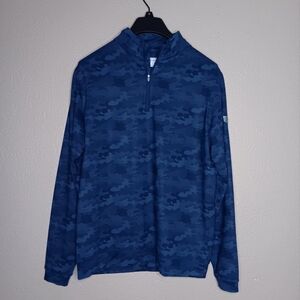 PETER MILLAR‎ Men Long Sleeve  Size M Zip Pullover With Blue Camouflage Pattern
